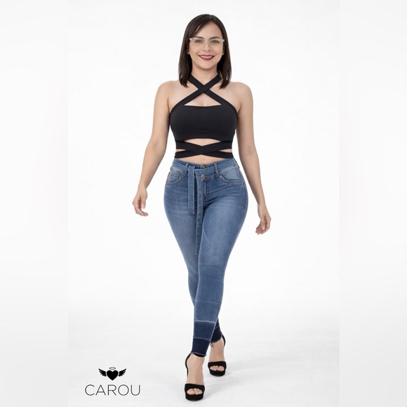 Pants - CAROU CR1001 Colombian Jeans | High Waist Push Up | Built-In Belt